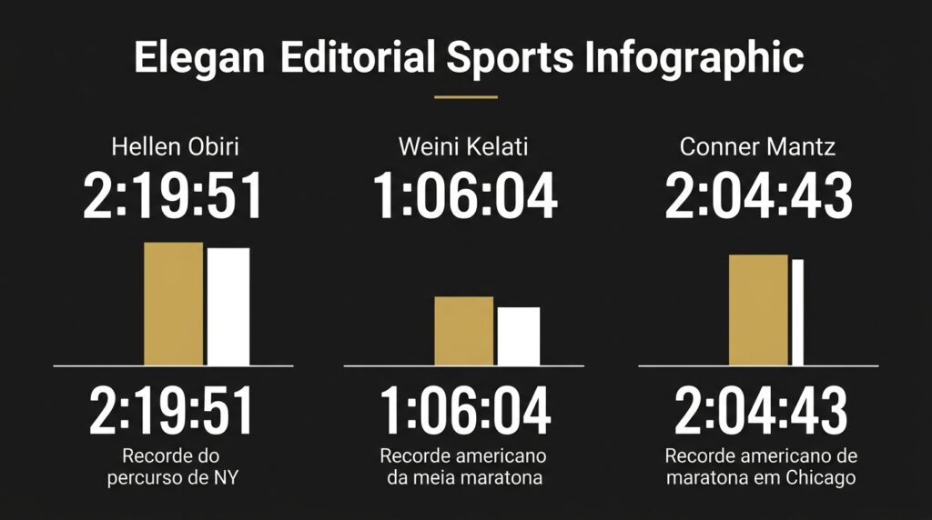 Gráfico comparativo mostrando os tempos de destaque dos atletas confirmados para a Maratona de Nova York de 2026.