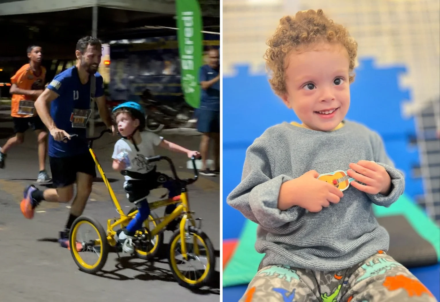 Pai empurra filho com deficiência em bicicleta adaptada em corrida de 5 km no Tocantins